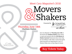 The honorees will celebrate on Thursday, June 14, at Chatham Station in Downtown Cary.